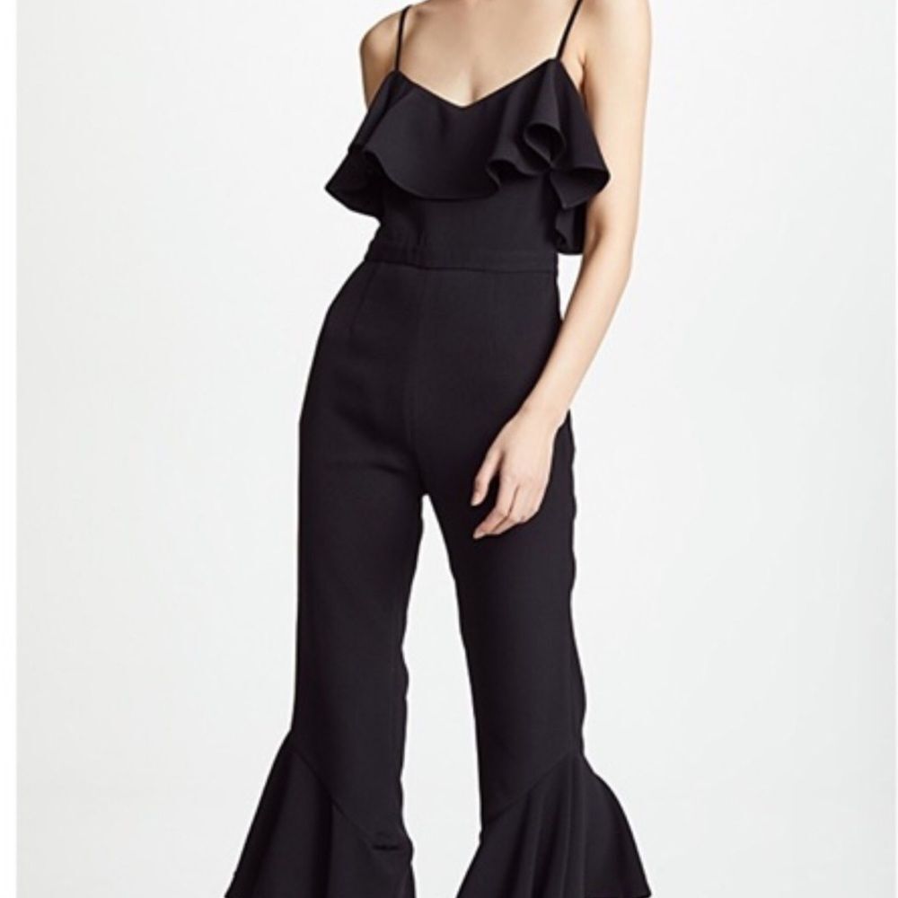 Revolve Likely Sansone Black Ruffle Jumpsuit Size 6 NWOT Hidden‎ Zipper On Side